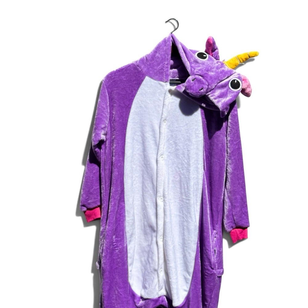 Purple Unicorn Jumper Adult M Kigurumi Hooded Costume Pajamas Cosplay Halloween - Picture 13 of 13